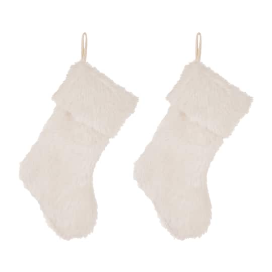 Glitzhome&#xAE; 21&#x22; White Plush Stockings, 2ct.